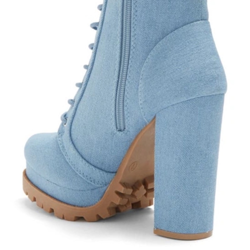 Vivian Block Heel Lug Platform Bootie In Blue Den… - image 3